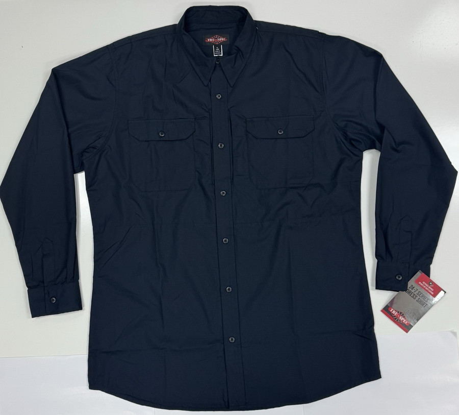 Men's XL-Long Navy TruSpec Long-Sleeve Lightweight RipStop Tactical Dress Shirt