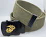 Gold EGA USMC Emblem on Black Buckle, OD Web Belt w/Black Tip 45" x 1.25" New