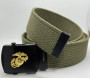 Gold EGA USMC Emblem on Black Buckle, OD Web Belt w/Black Tip 45" x 1.25" New