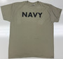 USN Tan PT T-Shirt w/Black "Navy" Letters Size Large  NEW