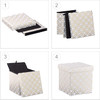 Folding Cube Seat, Padded Ottoman with Lid, Geometric Pattern, Storage Space,