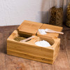 Bamboo Salt & Pepper Box with Magnetic Lid (2-Section) + 2 Spoons.