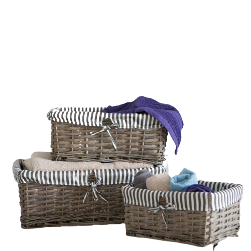 Brown Wicker Storage Basket White Lining Xmas Gift Hamper Basket - in 3 Sizes