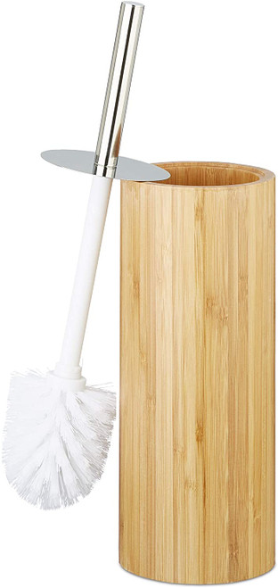 Bamboo WC Brush Holder and Brush, Round Stand