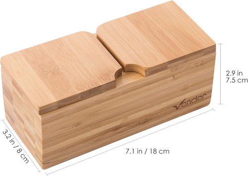 Bamboo Salt & Pepper Box with Magnetic Lid (2-Section) + 2 Spoons.