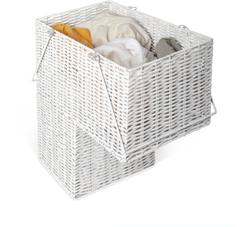 Wicker Stair Storage Basket with Handles -White
