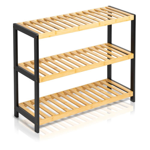 3-Tier Bamboo Shoe Rack – Natural/Black