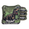 acl stamped professional titan cornhole bags with a t rex dinosaur design tyrant green