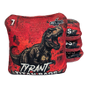 acl stamped professional titan cornhole bags with a t rex dinosaur design tyrant red