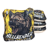hellbender acl pro stamped cornhole bag set with hyena design yellow