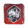 hellbender acl stamped professional titan cornhole bags with a hyena design red orange