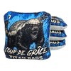 acl pro stamped coup de grace cornhole bag set with honey badger design in blue