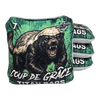 acl pro stamped coup de grace cornhole bag set with honey badger design in green