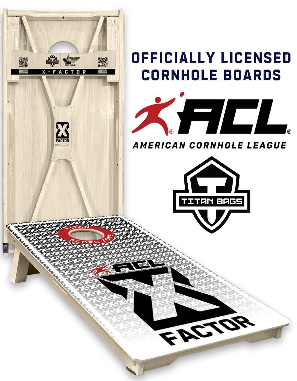 ACL ELITE X Factor Monogram WHITE - ACL Approved Cornhole Boards