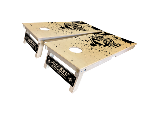 splatter cornhole boards with back brace