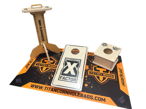mini cornhole setup