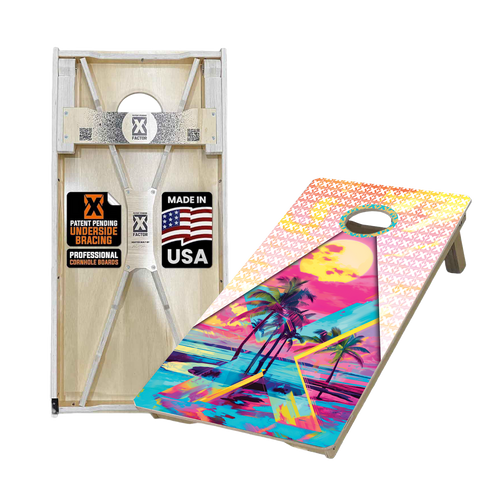 80s beach x factor premium cornhole board set