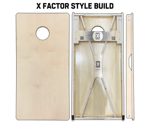 x factor patented cornhole boards with underside full length x braces