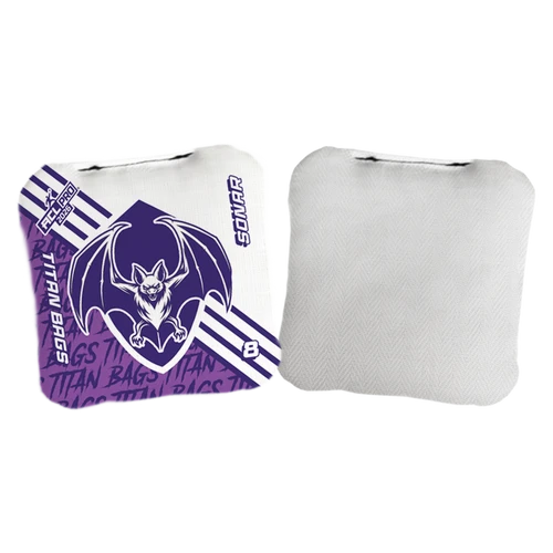 acl stamped professional titan cornhole bags with a bat design sonar white purple
