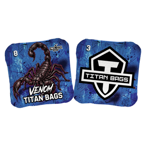 professional acl stamped cornhole bags with a scorpion and blue background
