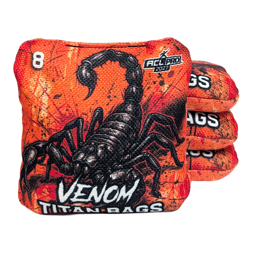 professional acl stamped cornhole bags with a scorpion and orange background