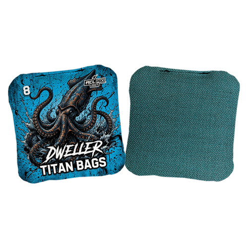 acl stamped professional titan cornhole bags with a kraken squid design dweller blue