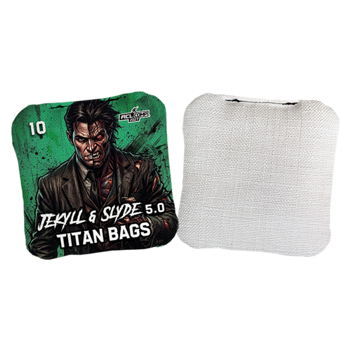 acl stamped professional titan cornhole bags with a jekyll & hyde design jekyll & slyde green