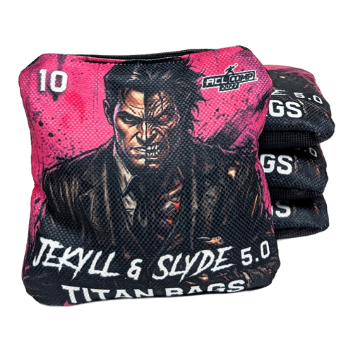 acl stamped professional titan cornhole bags with a jekyll & hyde design jekyll & slyde pink