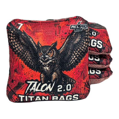 acl stamped professional titan cornhole bags with an owl design talon red