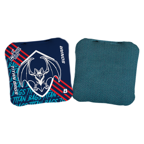 acl stamped professional titan cornhole bags with a bat design sonar aqua