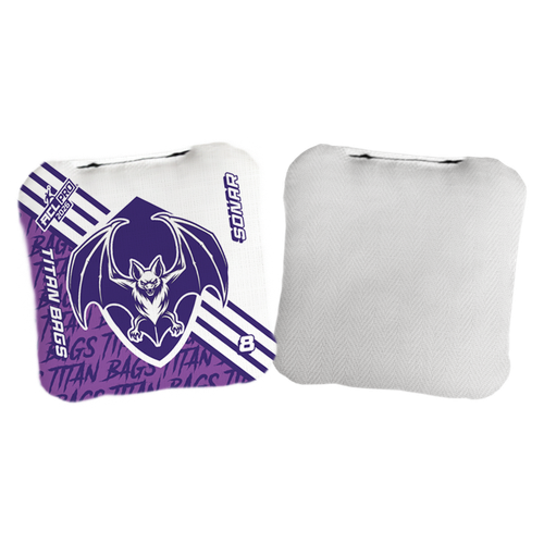 acl stamped professional titan cornhole bags with a bat design sonar white purple