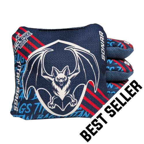acl stamped professional titan cornhole bags with a bat design sonar aqua
