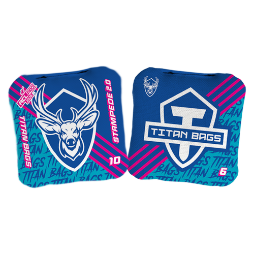 acl stamped professional titan cornhole bags with a deer buck design stampede 2.0 blue purple pink
