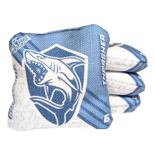 acl stamped professional titan cornhole bags with a shark design thrasher gray white