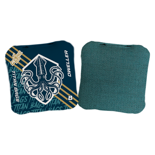 acl stamped professional titan cornhole bags with a kraken squid design dweller blue aqua