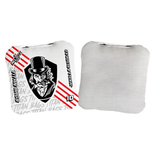 acl stamped professional titan cornhole bags with a jekyll & hyde design jekyll & slyde white orange