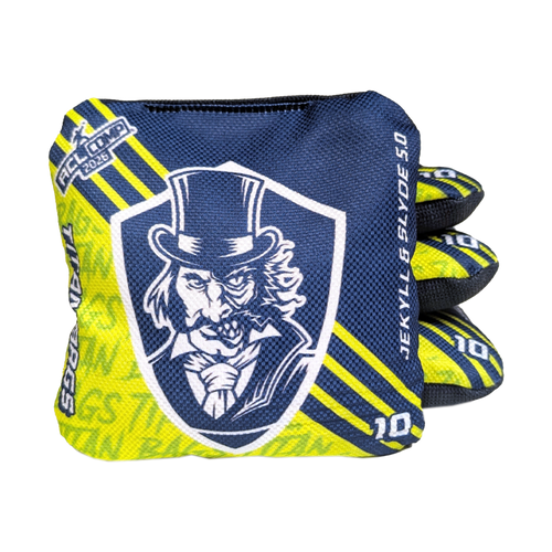 acl stamped professional titan cornhole bags with a jekyll & hyde design jekyll & slyde navy green