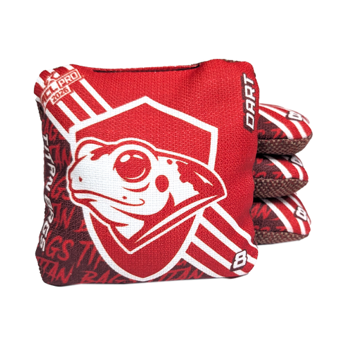 acl stamped professional titan cornhole bags with a frog design dart red