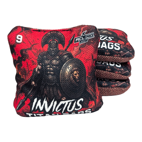 Invictus acl pro stamped cornhole bag set with soldier design red