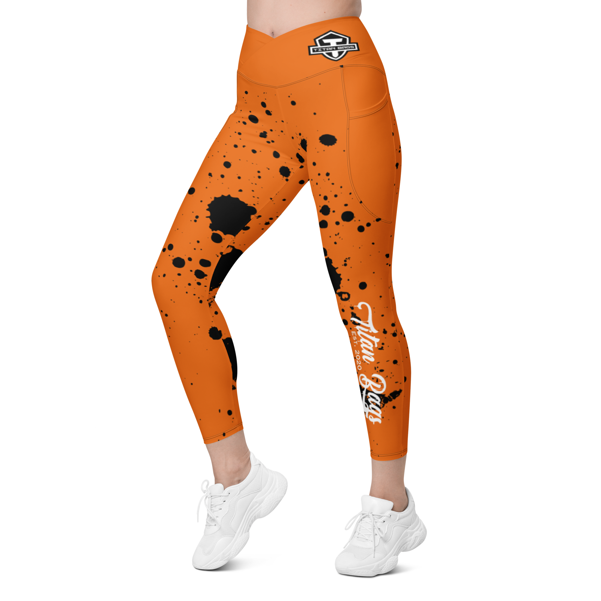 Decorative Stitch Crossover Leggings - Orange