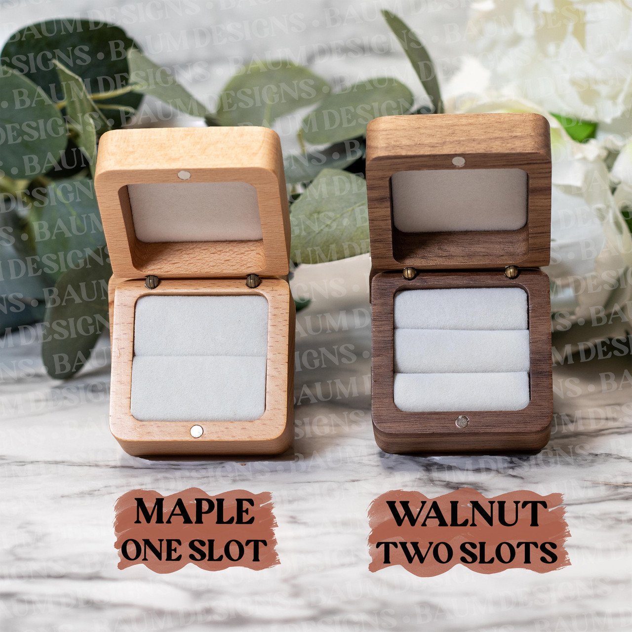 Personalized Wedding Ring Box | Maple Or Walnut Wood | Wedding Proposal Engagement Ceremony Square Ring Boxes