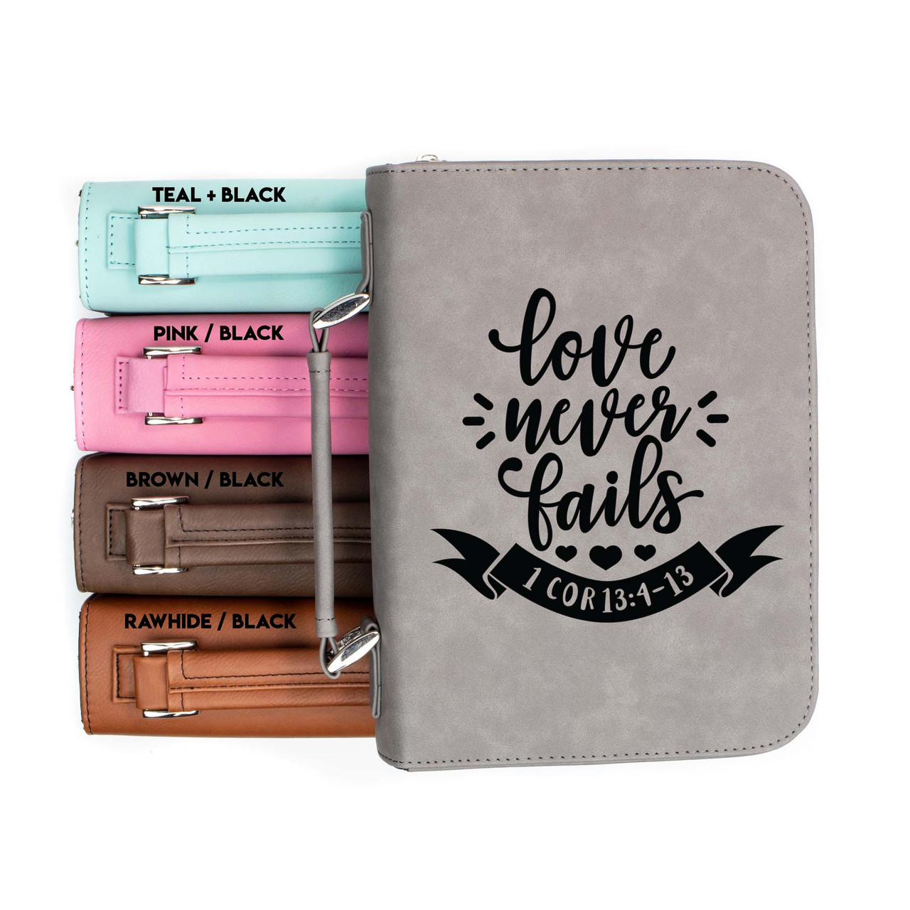 Love Never Fails 1 Corinthians 13-4-13 Faux Leather Bible Cover