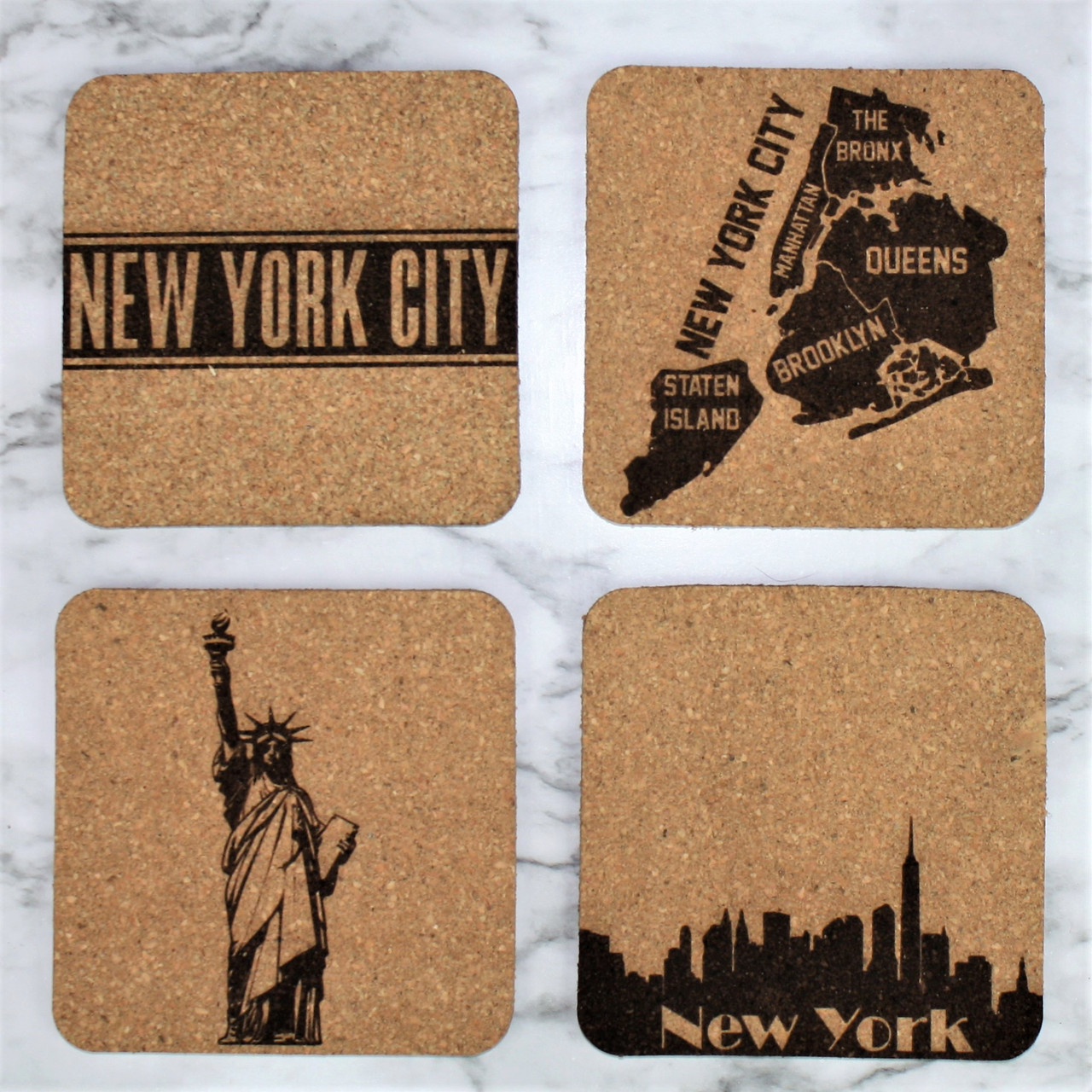 New York Themed Cork Coasters Set Baum Designs