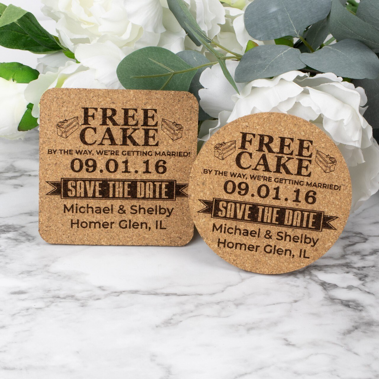 Free Beer Save The Date Cork Coasters