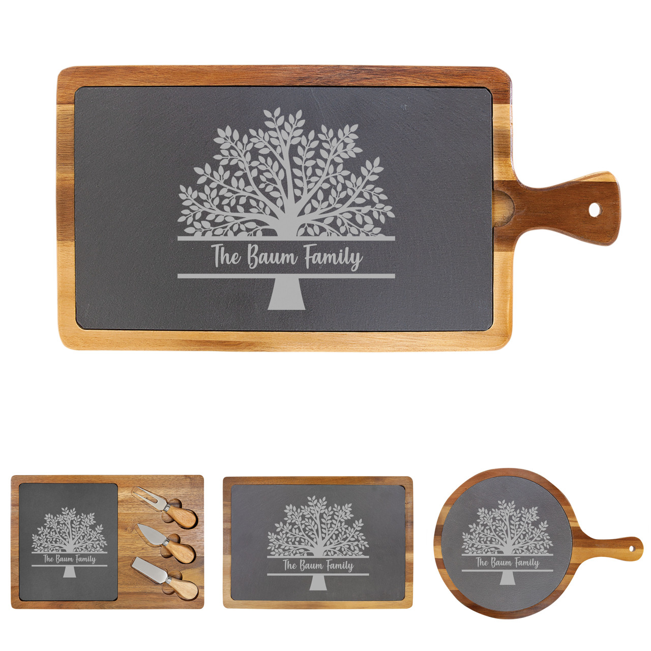 Personalized Family Tree Cheese Board Wood + Slate Baum Designs