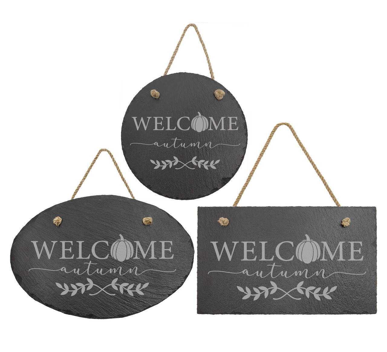 Welcome Autumn Pumpkins Slate Sign Baum Designs