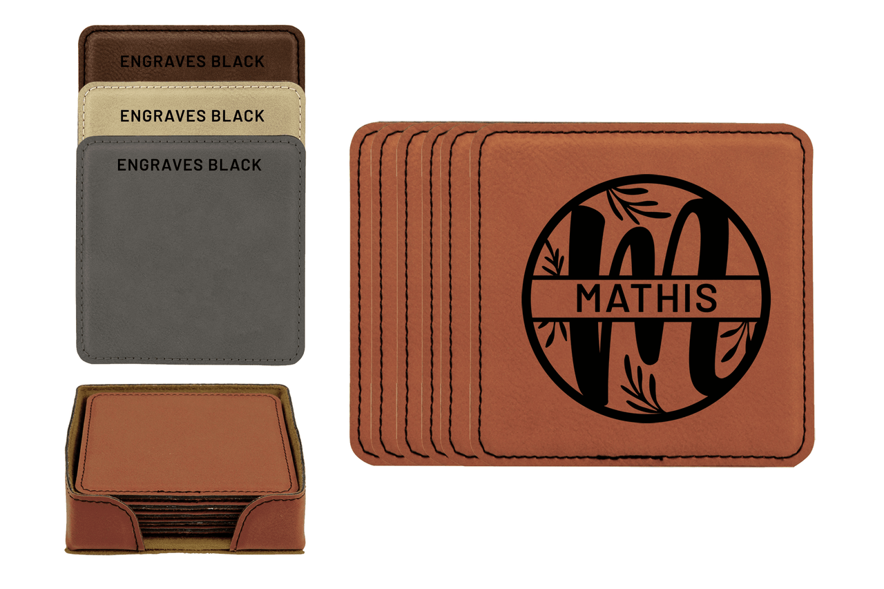 Personalized Monogram Faux Leather Coaster Set Baum Designs Personalized Monogram Faux Leather Coaster Set Baum Designs