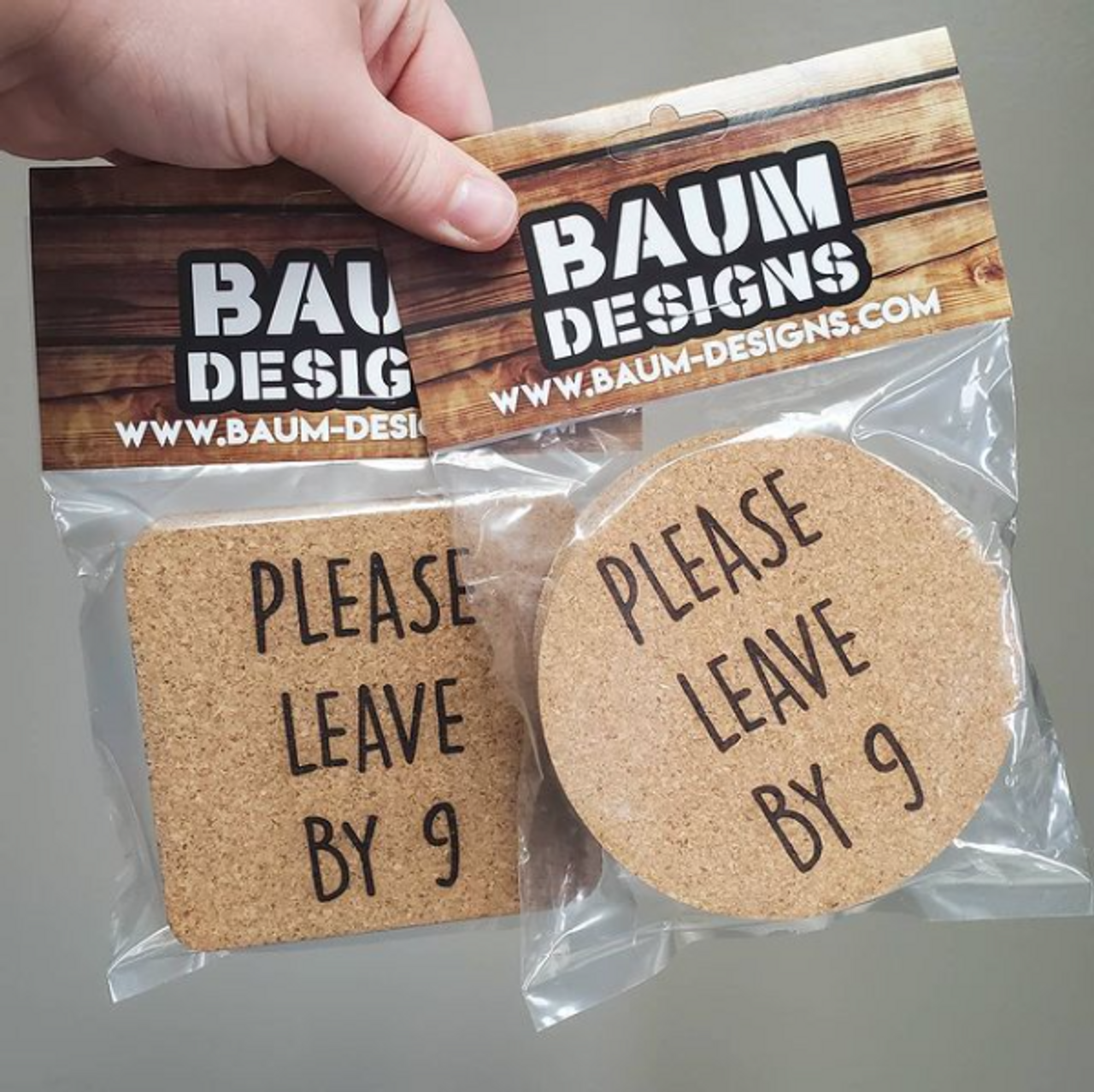 Please Leave By Nine Cork Coasters Baum Designs