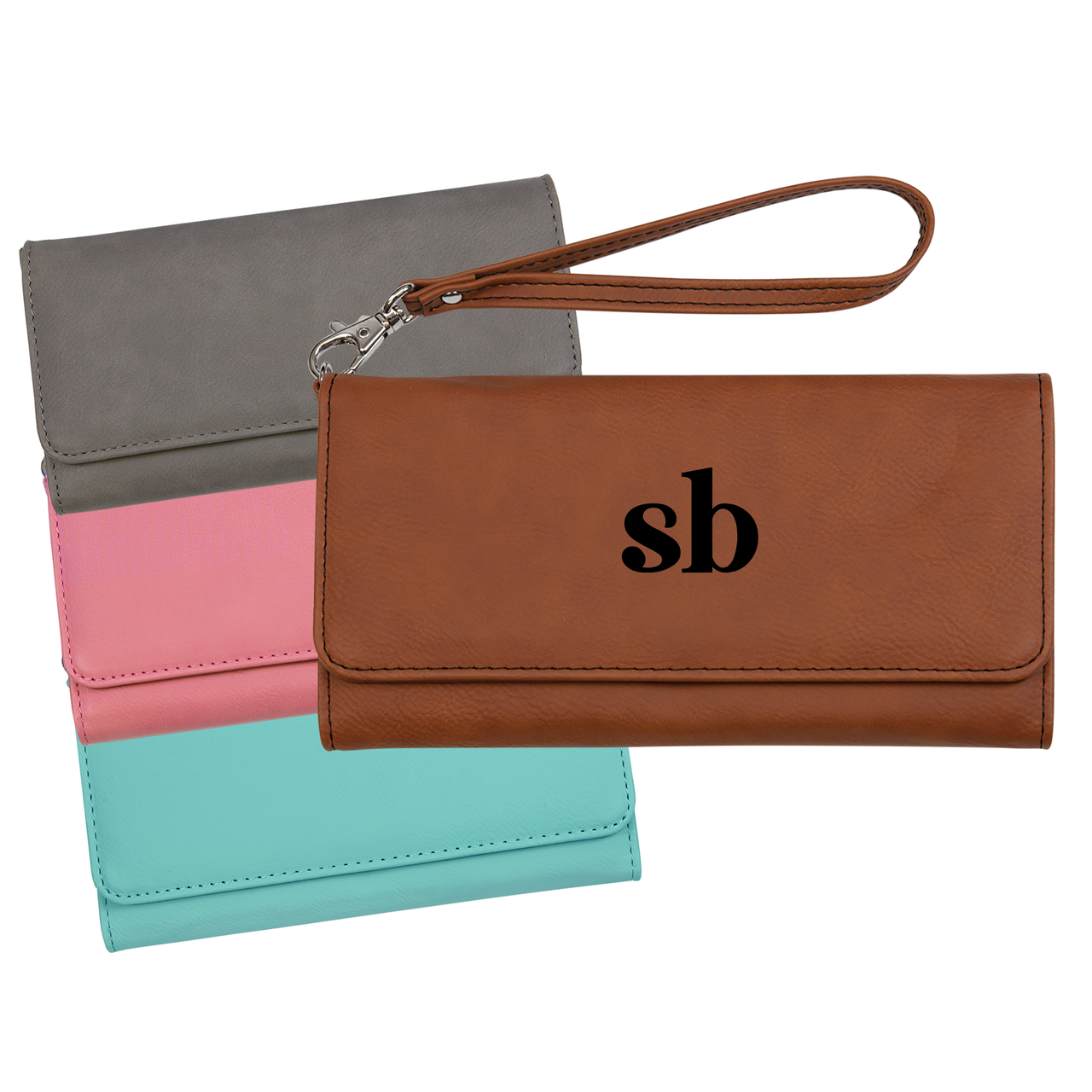 Personalized Monogram Wallet With Strap Faux Leather Large Women's Wallet Baum Designs