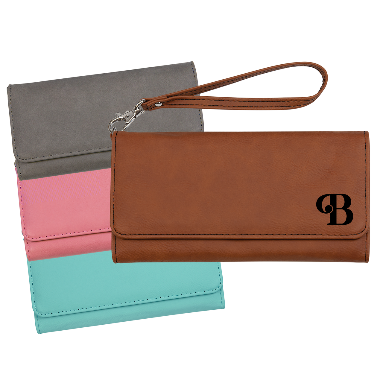 Personalized Monogram Wallet With Strap Faux Leather Large Women's Wallet Baum Designs